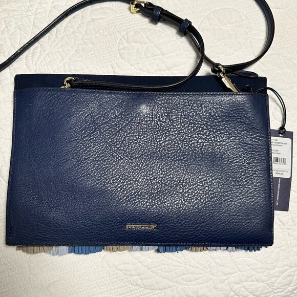 Rebecca Minkoff Navy Women's Love Suede Crossbody With Tassels Purse Bag Clutch - Picture 2 of 16